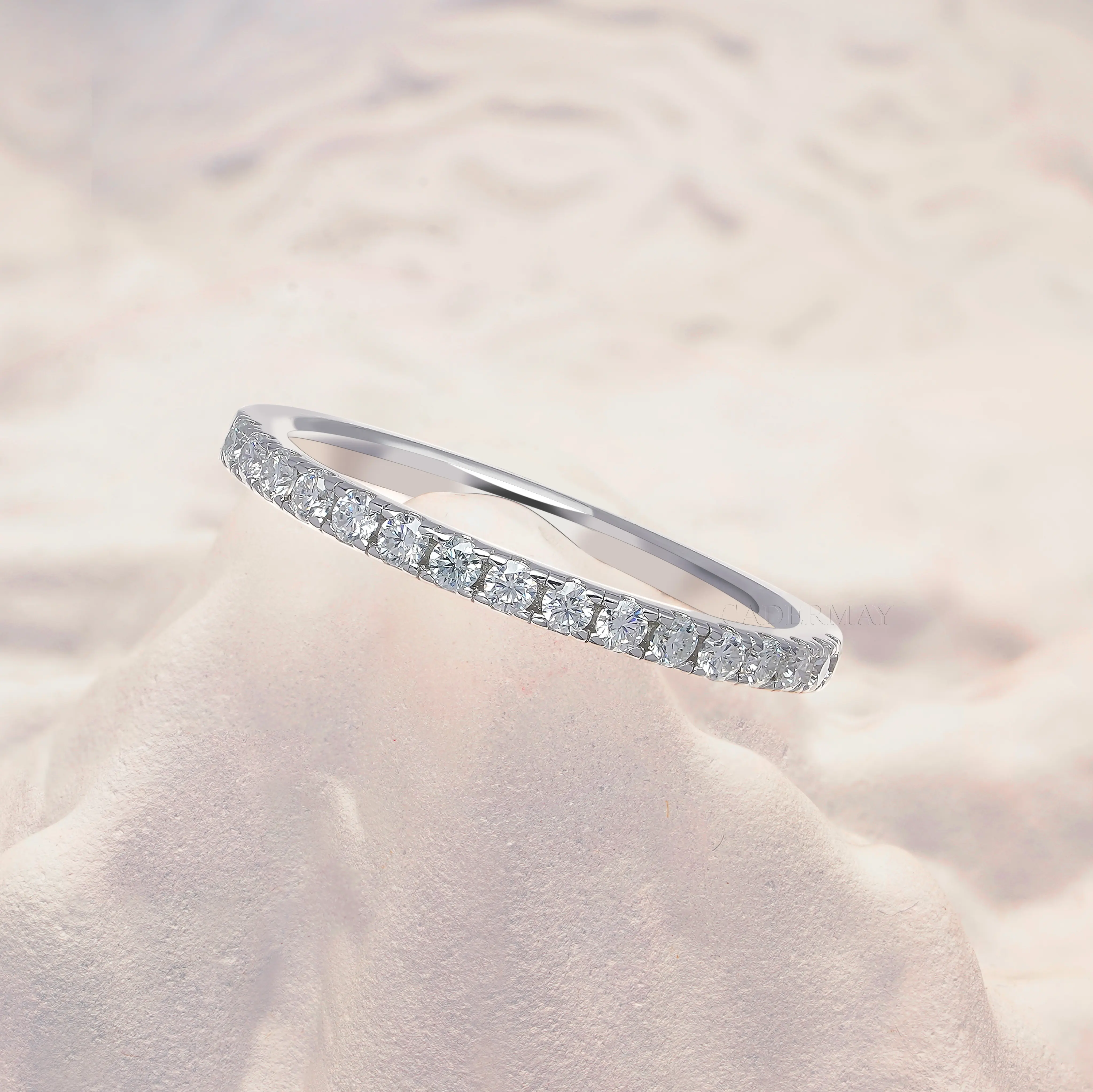 Cadermay D สี Moissanite เพชร 1.8 มม.925 แหวนเงินสเตอร์ลิงแหวนนิ้วสวมใส่ทุกวันครึ่งแหวนเพชรนิรันดร์