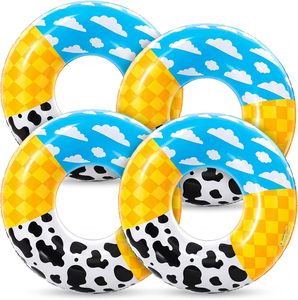 4 Pack Cartoon Sky & Cow Print <b>Inflatable</b> Swim Rings <b>for</b> <b>Pool</b> Beach - Product Image 1
