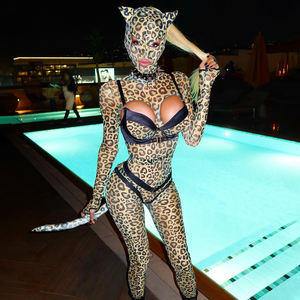 Seksi giysiler kadın iç çamaşırı sıcak <span class=keywords><strong>Cosplay</strong></span> leopar uzun kollu oymak pantolon seti fetiş parti kostüm başlık kiti ile 5 adet - Product Image 1