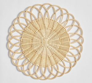 Handmade Bamboo <b>Round</b> <b>Placemat</b> Flower Shape Bohemian Style Table Mat 450 Mm Diameter Natural Color - Product Image 1