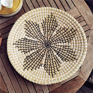 Décorations murales en paille Décor de salon gris Boho Art Ensemble de 6 <span class=keywords><strong>Rotin</strong></span> Gris Demi-cercle Antique Pierre Déco - Product Image 5