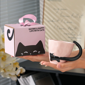 Vente en gros de tasses en céramique créatives avec poignée en forme de chat, logo personnalisé, tasse à café avec queue de chat 3D pour cadeaux et promotion - Product Image 6