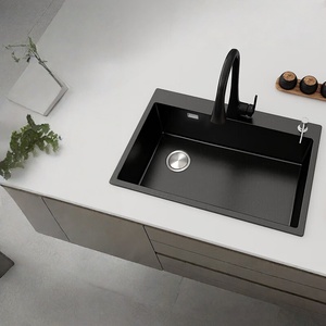 Modern luxury black sink <b>large</b> single-slot quartz stone sink above and below the counter basin sink kitchen basin - Product Image 1