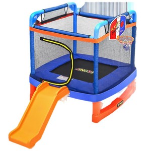 <span class=keywords><strong>Trampoline</strong></span> d'intérieur pour enfants avec filet de sécurité et toboggan, cadre carré de 1,26 m, usage familial - Product Image 1