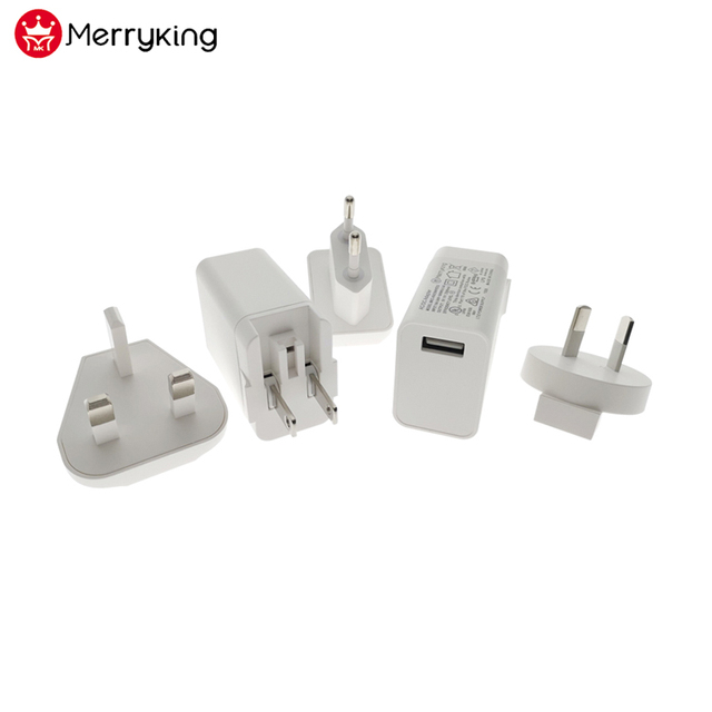 Travel USB Charger 5V 2.5A 10W SCP OCP Fireproof Material foldable US plug with EU UK AU plugs