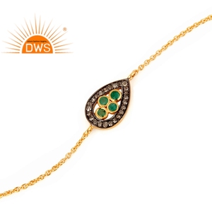 Pave Diamond Emerald <b>Gemstone</b> <b>Bracelet</b> Jewelry Manufacturer Gold Plated Solid Silver 925 Chain <b>Bracelet</b> - Product Image 2