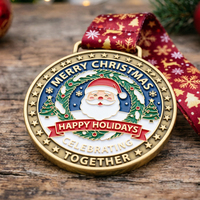 Médaille Souvenir de Récompense en Métal Émaillé Souple Haut de Gamme, Motif Couronne de Noël Festive, Idéale pour les Événements Hivernaux
