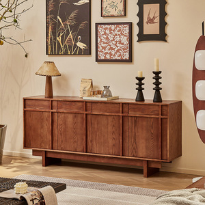 Solid Wood <b>Sideboard</b> <b>Storage</b> Cabinet Caramel Minimalist Black Vintage Style Living Room Entryway Furniture - Product Image 1