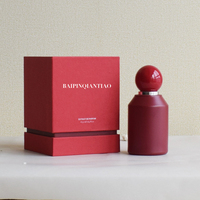 Bouteille de Parfum Vide Rouge Vintage de 50 ml en Verre de Luxe, de Haute Qualité, de Forme Ronde, avec Pulvérisateur, Bouchon et Étiquettes, Rechargeable
