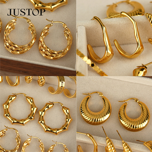 JUSTOP Gold Plated Hoop Earrings Women's Trendy Twist Design Everyday Wear Jewelry - Product Image 5