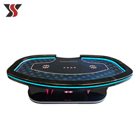 Table de poker LED sur piétement personnalisée YS OEM, table de jeu de casino de luxe, cyan rose, double éclairage, motif couronne, tapis en feutre, table de Texas pour 10 joueurs