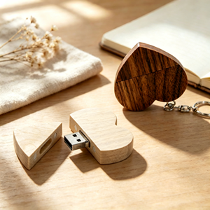 Unidad USB de Madera en Forma de Corazón con Logotipo Personalizado, Memoria USB de Madera Personalizada, Regalo Promocional Empresarial, Memoria USB al por Mayor - Product Image 1