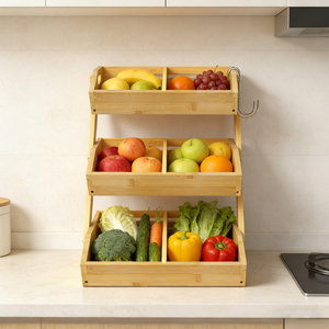 Étagère <span class=keywords><strong>de</strong></span> rangement modulaire à 3 niveaux en bambou moderne et écologique, pour cuisine, garde-manger, fournitures <span class=keywords><strong>de</strong></span> bureau, organisateur, taille personnalisée, vente en gros - Product Image 1