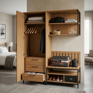 Armario Modular Industrial DHK para Hotel con <span class=keywords><strong>Caja</strong></span> Fuerte Integrada y Portaequipajes, Mueble <span class=keywords><strong>de</strong></span> Almacenamiento para Dormitorio - Product Image 1