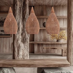 Rattan Pendant <b>Light</b> Round E27 Led Single Head For Living Room Bedroom <b>Dining</b> Room Hotel Guesthouse Tea Room Bar Corridor - Product Image 2