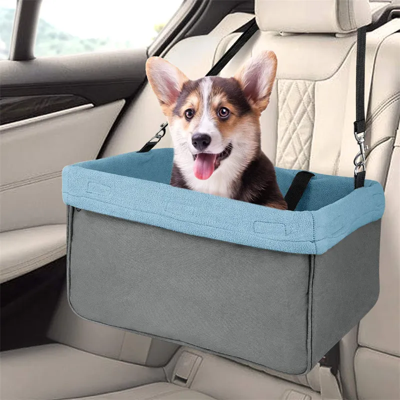 Asiento de coche portátil para perros, portador de viaje con cinturón, funda de asiento frontal duradera para perros, asientos de refuerzo para coches