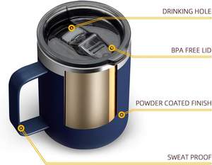 Taza de Café Aislada de Acero Inoxidable de 12 oz con Asa, Taza de Viaje con Doble Pared y Aislamiento al Vacío - Product Image 5