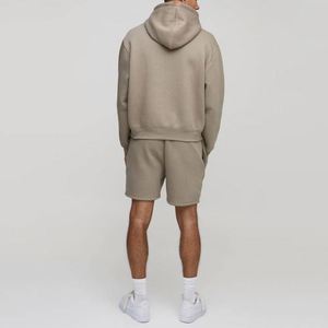 Eco-Friendly Winter <b>Men's</b> <b>Hoodies</b> & <b>Shorts</b> <b>Set</b> 100% Cotton Heavyweight (300g) Oversized Boxy Knitted Customizable Tracksuit - Product Image 2