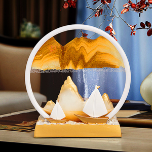 Adorno de Arena Fluida Circular con Diseño de Velero, Reloj de Arena 3D en Movimiento, Decoración de Escritorio para Sala de Estar u Oficina, Ideal para Regalo - Product Image 2