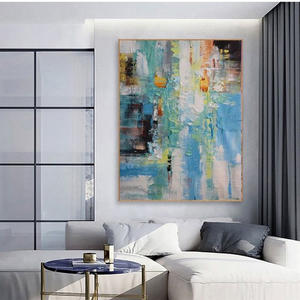 Peinture abstraite moderne contemporaine encadrée en aluminium vert clair et blanc, faite à la main, pour la maison, l'hôtel, le bureau, le salon, art mural suspendu - Product Image 6