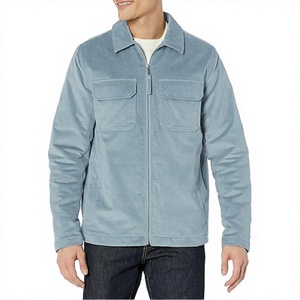 Chaqueta Bomber de Forro Polar Azul Claro para Hombre, con Cierre, Dos Bolsillos en el Pecho, Cuello Mao, Estilo Casual, Corte Regular, para Primavera - Product Image 1