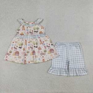 Toddler Girl Casual Boutique Summer Outfits <b>Farm</b> Print Shorts <b>Set</b> and Bubble Romper Cute Baby Girls Clothing <b>Sets</b> - Product Image 2