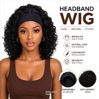 Perruque bandeau afro bouclée petite taille style européen-américain pour femme, fabriquée à la machine, 130g, sans colle, sans adhésif, légère