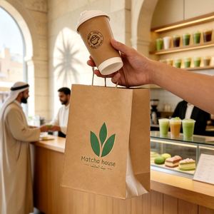 Sacs à café écologiques personnalisés en papier kraft recyclable avec poignées, logo personnalisé, sacs d'emballage à emporter pour matcha, café, desserts - Product Image 5