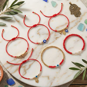 مجموعة أساور Go2boho الأنيقة المرصعة بالخرز مع كريستال أحمر ولؤلؤ وسلسلة مطلية بالذهب، إكسسوارات مجوهرات تركية للحظ السعيد قابلة للتكديس - Product Image 3