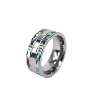 Fashion brand women's luxury jewelry ring 10mm High Quality Double Rows Abalone Shell Inlay Titanium Engagement Ring