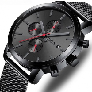 Montre Chronographe Homme à Trois Cadrans, Cadran Noir, Bracelet Maille Milanaise, Étanche 3 ATM, Calendrier, Quartz, Idéale pour le Quotidien et les Trajets, Vente en Gros - Product Image 2