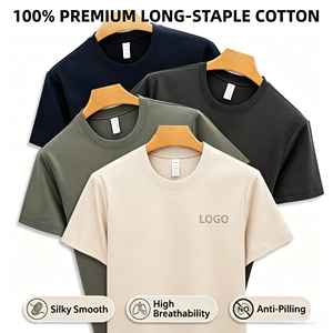 Camiseta de Algodón Mercerizado de Doble Cara de Lujo con Logotipo Personalizado, 225G, para <span class=keywords><strong>Hombre</strong></span>, 100% Algodón de Fibra <span class=keywords><strong>Larga</strong></span>, Camiseta Informal para <span class=keywords><strong>Hombre</strong></span> - Product Image 1