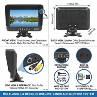 Moniteur de recul AHD 7 pouces IPS 400 nits haute luminosité | Pare-soleil non amovible en caoutchouc 1080P pour camion, bus, fourgonnette, caravane