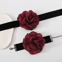 Set Gelang Choker Bunga Mawar Kain Berumbai Romantis Elegan Gaya Korea Kalung Choker Bunga Kepribadian Vintage Fashion Uniseks