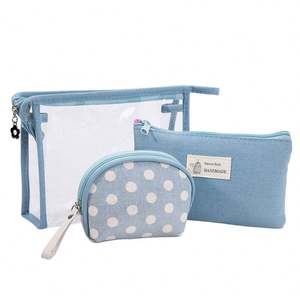 Sacs de voyage cosmétiques mignons en PVC transparent avec fermeture éclair, résistants à l'eau, à poignée souple, vente en gros Chine, OEM, 3 ensembles - Product Image 6