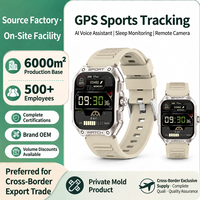 Montre connectée GPS sportive avec contrôle de caméra à distance, appels, écran carré, bracelet en silicone, montre de sport pour activités de plein air
