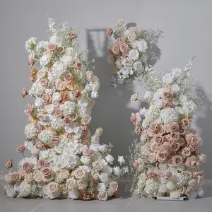 Set bunga mawar merah muda penjualan laris 2024 dekorasi bunga buatan latar belakang pernikahan