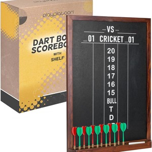 Tableau de score de fléchettes Playplatoon avec étagère, jeu de cricket mural en bois, support de fléchettes en bois massif, tableau de score en bois massif - Product Image 1