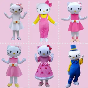 Funtoys MOQ 1 buah kostum maskot Hello Kitty Cosplay kucing lembut kustom gaun Pink kartun Anime untuk pesta Halloween Dewasa