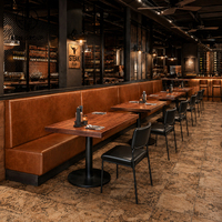 Mobilier commercial direct usine Ron Group : Banquette incurvée rembourrée, table carrée en bois, chaise en cuir pour restaurant