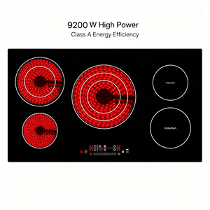 Table <span class=keywords><strong>de</strong></span> <span class=keywords><strong>cuisson</strong></span> encastrable à induction mixte 9200W <span class=keywords><strong>5</strong></span> brûleurs, <span class=keywords><strong>vitrocéramique</strong></span> haute luminosité pour usage domestique, VR et commercial - Product Image 3