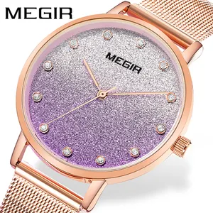 Megir 4215 Fashion Top Merk Vrouwelijke Quartz Horloge Mesh Band Waterbestendig Bling Ultra Dunne In Voorraad Cute Polshorloge