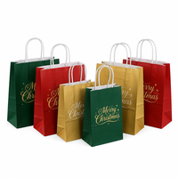 Collection de sacs cadeaux en papier kraft personnalisés pour Noël, emballage festif rouge et or de luxe, sac écologique à poignée torsadée
