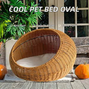 Летняя охлаждающая дышащая овальная лежанка-клетка для мелких животных из полипропиленового ротанга ручной работы, съемная, моющаяся - Product Image 2