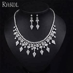 RAKOL SP165 Cubic Zirconia <b>Crystal</b> Stone Tassel CZ <b>Necklace</b> Earrings Wedding Bridal Jewelry Set - Product Image 1