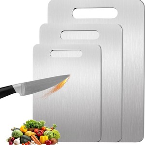 Ensemble de planches à découper en acier inoxydable, 3 pièces, rectangulaires, lavables au lave-vaisselle, pour couper les légumes et les fruits - Product Image 1