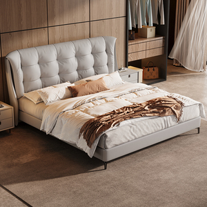 Nouveau design moderne lit de rangement tissu rembourrage cadre en bois King/Queen Size léger italien luxueux hôtel maison - Product Image 1
