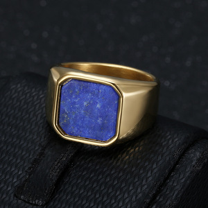 Bestseller Maßgefertigter Gravierter 18K Gold Edelstahl Tigerauge Lapislazuli <span class=keywords><strong>Ring</strong></span> Wasserdicht Anlaufgeschützt Hochzeitsschmuck für Männer - Product Image 2