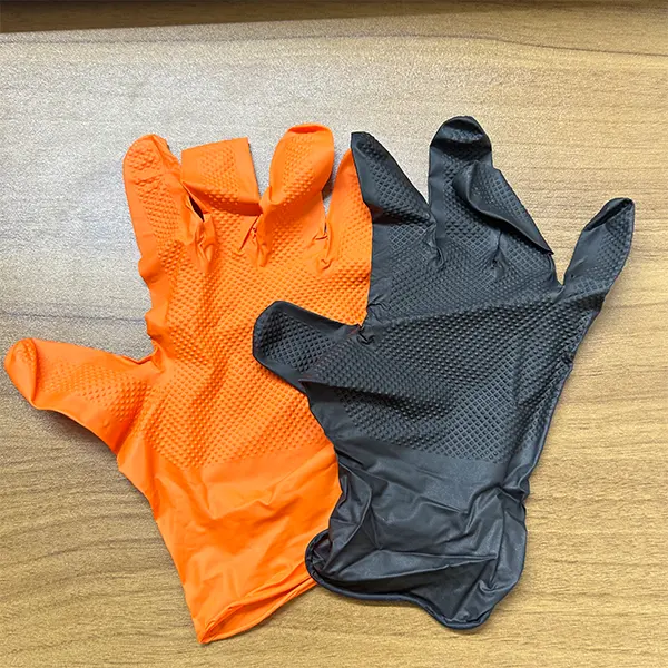 New 9 inches 10 Mil automobile mechanical gloves Orange Nitrile Industrial Diamond Texture heavy duty gloves