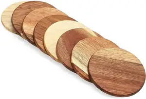 Posavasos de madera en blanco de Acacia redondo cuadrado de forma personalizada para mesa de centro, vasos, Mesa